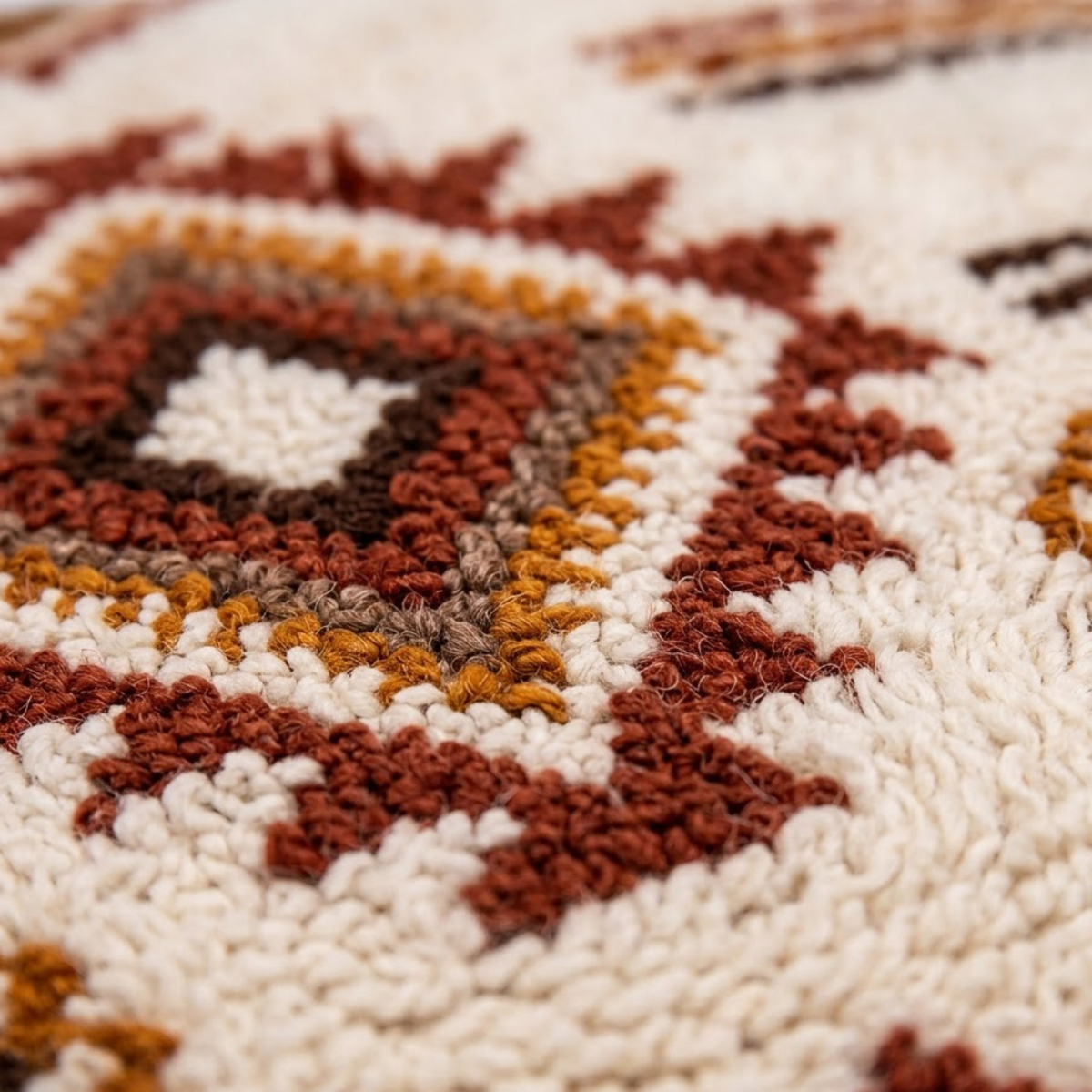 Beni Ourain Berber Floor Pouf 60x60x20 cm – Authentic Handmade Moroccan Cream Wool Cushion with Earthy Tribal Motifs