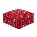 Crimson Red Kilim Berber Floor Pouf 60x60x20 cm – Handmade Moroccan Square Cushion with Tribal Geometric Motifs