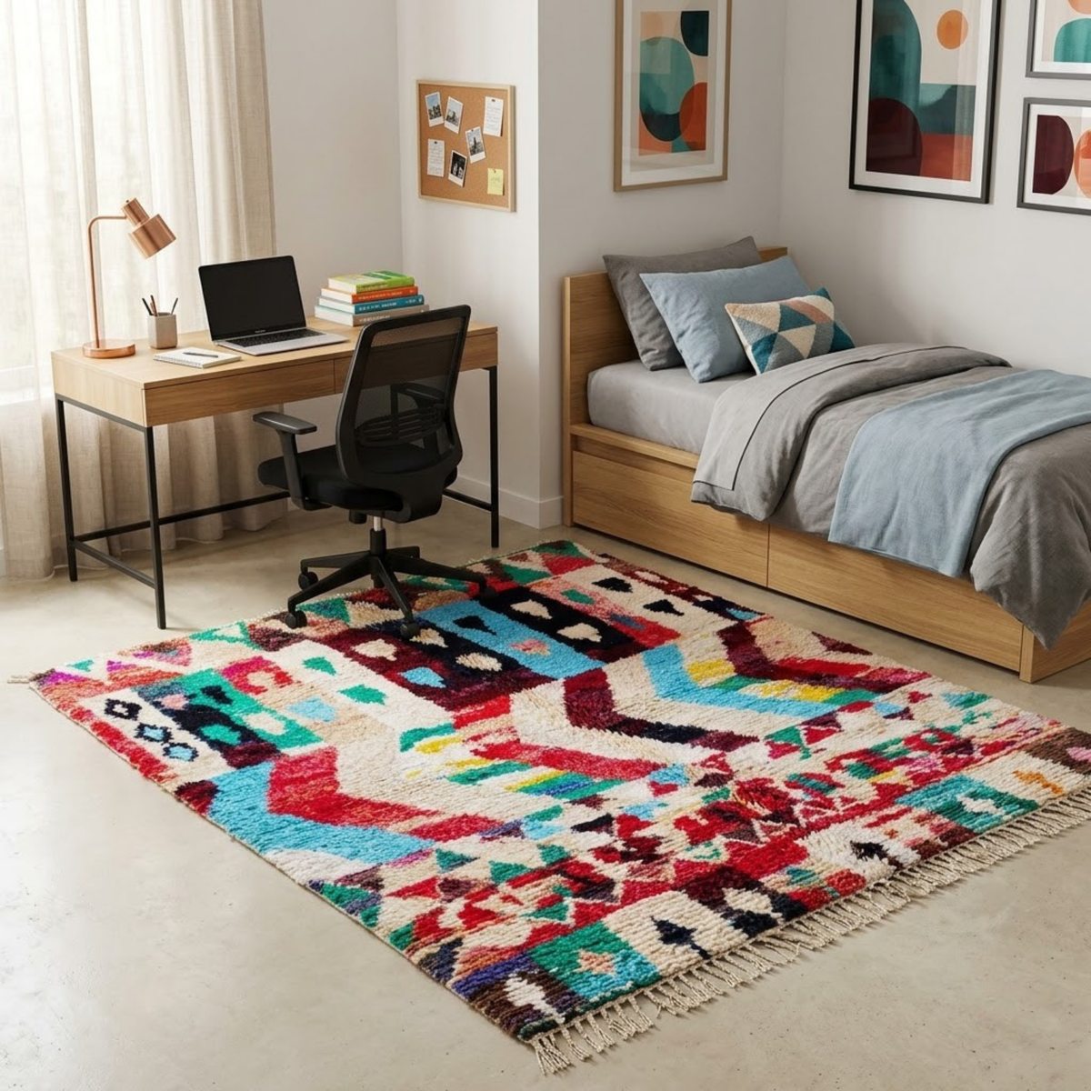Handmade Moroccan Wool Rug Azilal Style | Vibrant Multicolor Tribal Chevron & Talisman Atlas Carpet