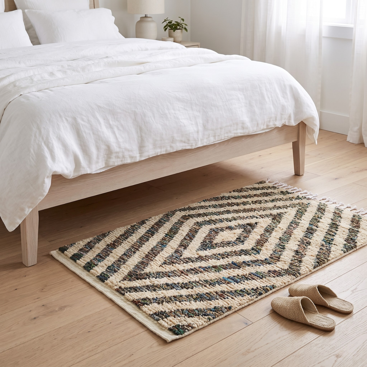 Handmade Moroccan Wool Rug Concentric Heathered Diamond Pattern | Natural Earth Tone Atlas Berber Carpet