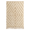 Handmade Moroccan Wool Rug Beni Ourain Style | High-Low 3D Concentric Diamond Pattern in Sand Beige & Ivory