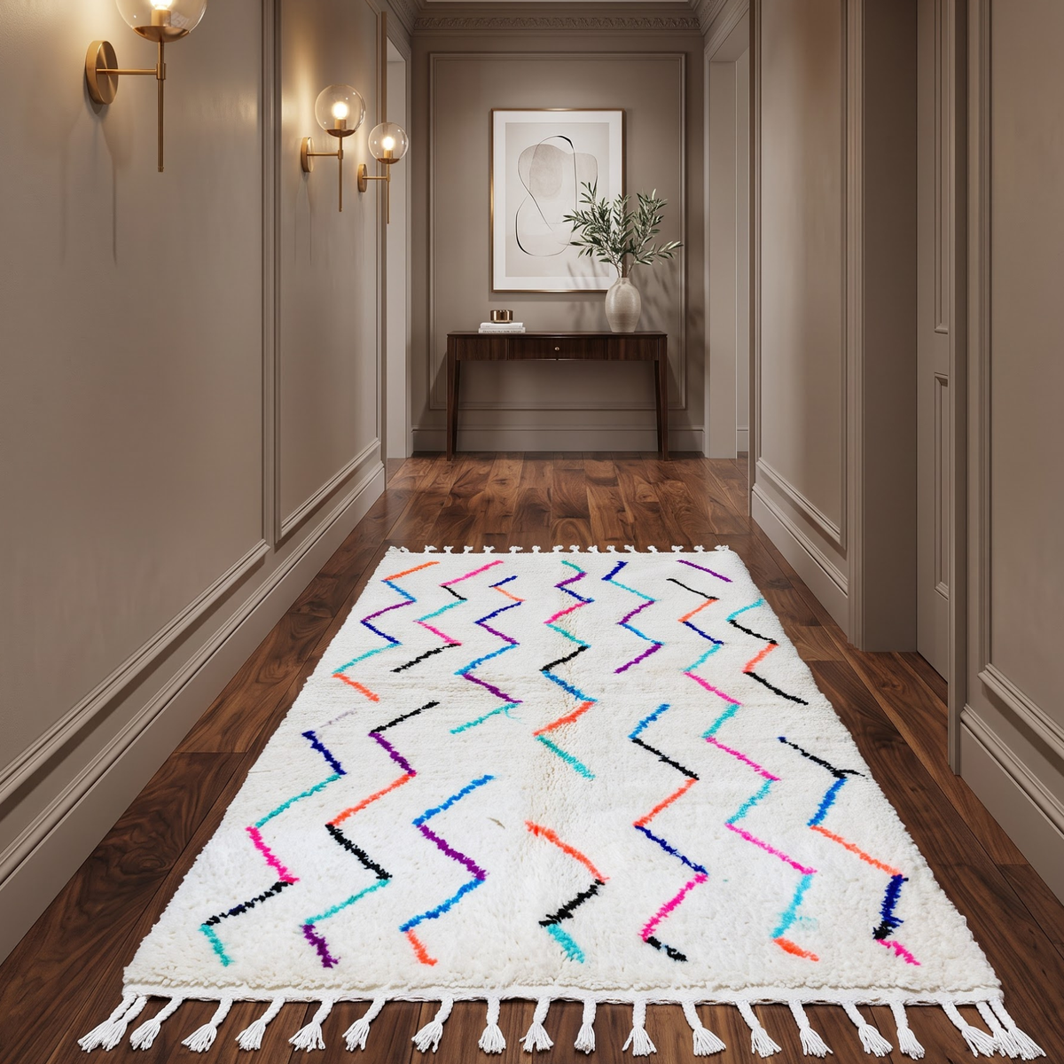 Handmade Moroccan Wool Rug with Multicolor Zigzag Pattern | Authentic Atlas Berber Carpet