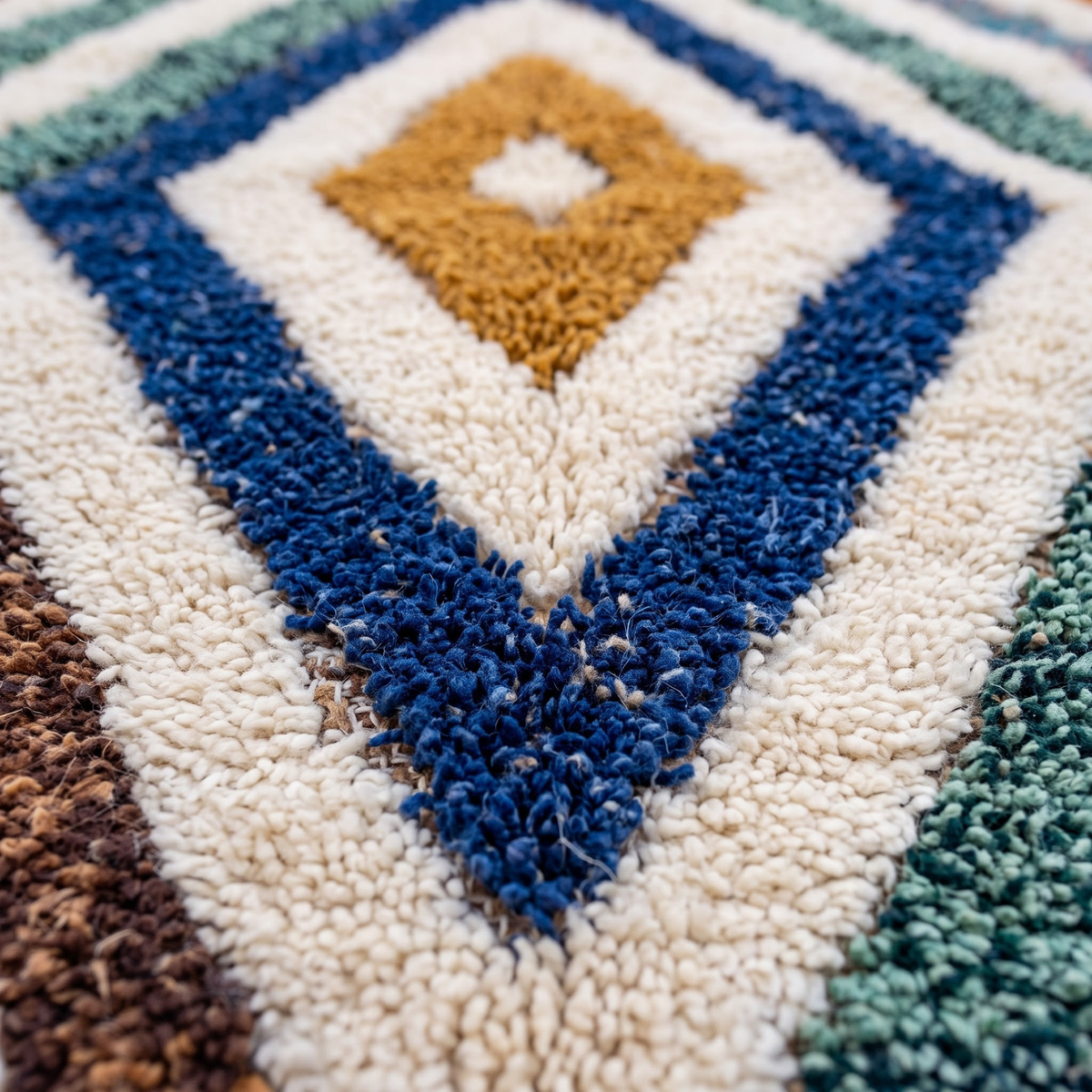 Handmade Moroccan Wool Rug Geometric Diamond Prism | Artisanal Atlas Berber Shag Carpet
