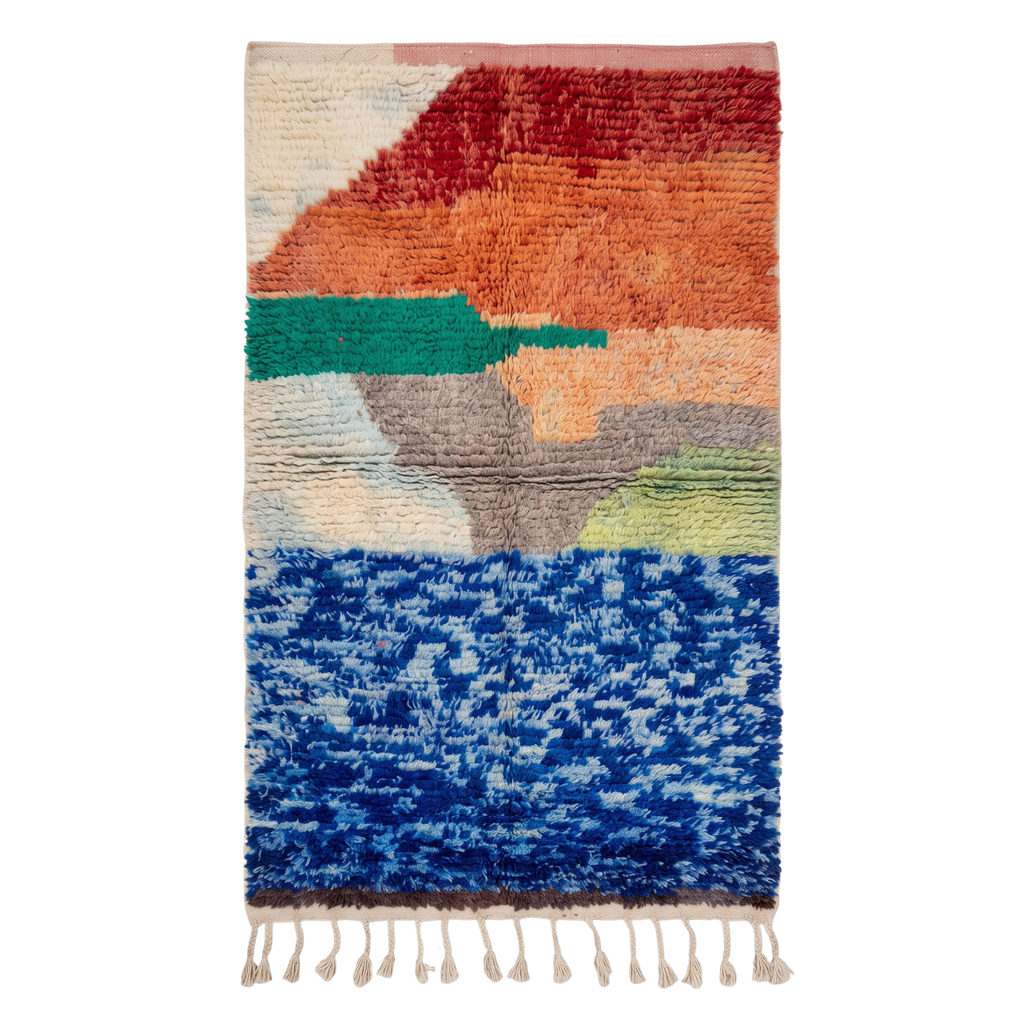 Handmade Moroccan Wool Rug Abstract Sunset Landscape | Artisanal Atlas Berber Shag Carpet