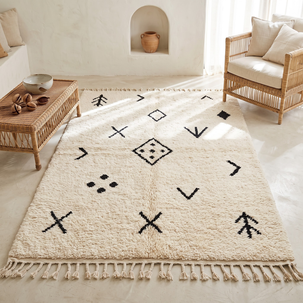 Authentic Moroccan Beni Ourain Wool Rug | Minimalist Tribal Berber Carpet from the Atlas Mountains