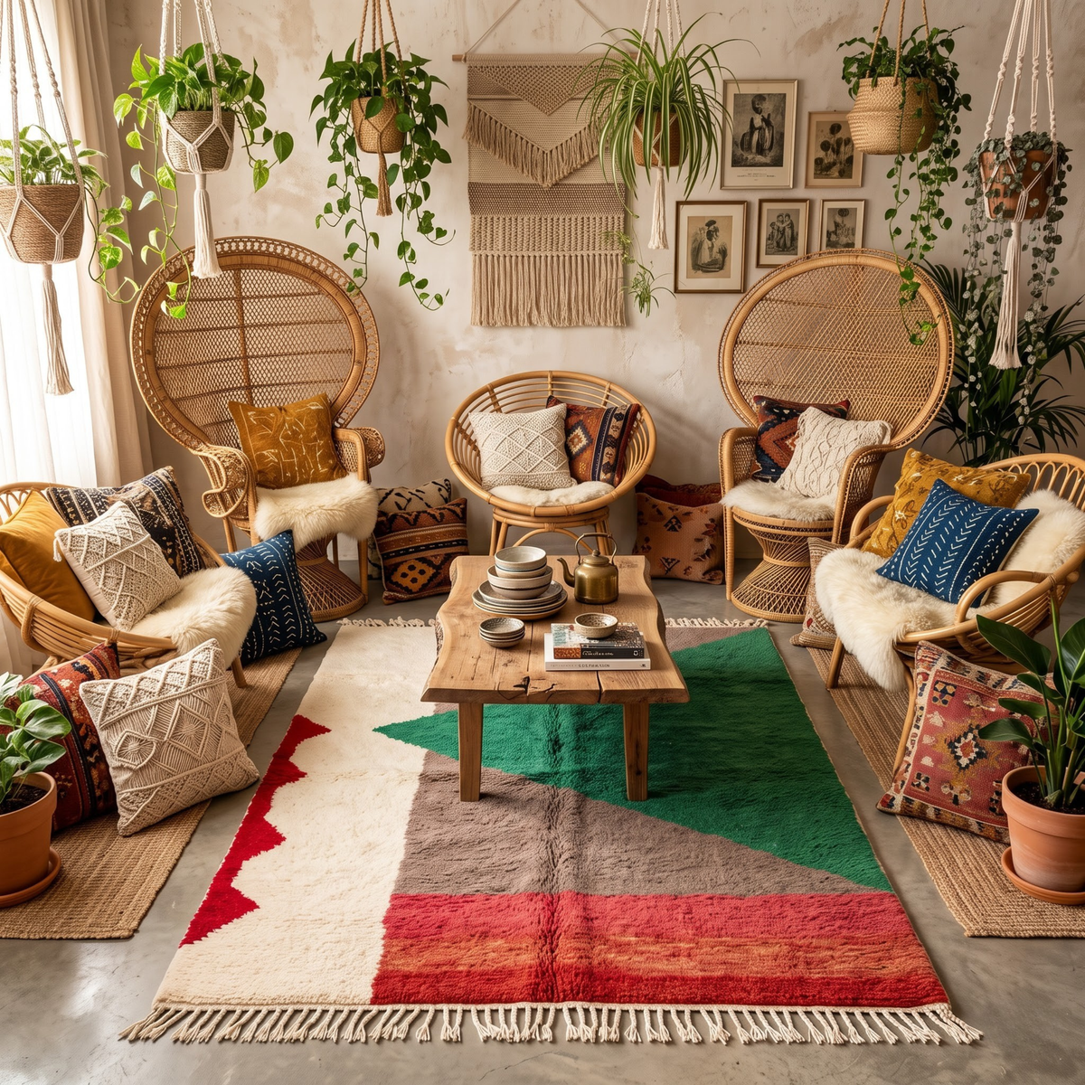 Handmade Moroccan Wool Rug Boujaad / Azilal Style | Abstract Color Block in Forest Green, Taupe & Terracotta Atlas Carpet