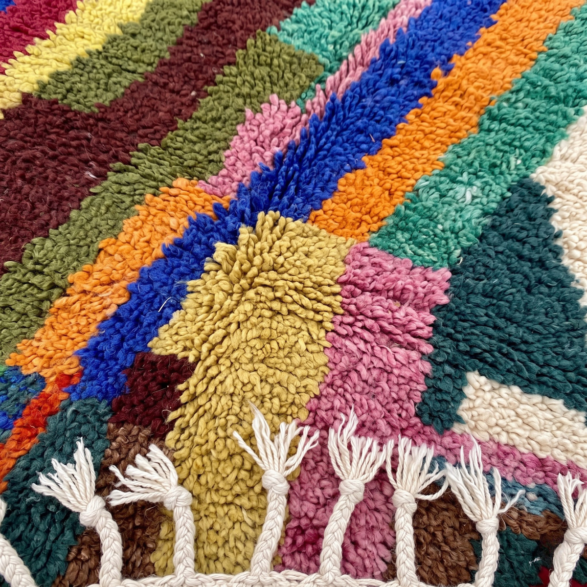 Handmade Moroccan Wool Rug Azilal Style | Vibrant Multicolor Striped & Color Block Atlas Carpet