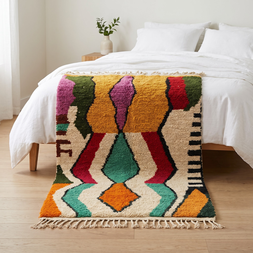 Handmade Moroccan Wool Rug Vibrant Abstract Ethnic Motif | Colorful Atlas Berber Carpet