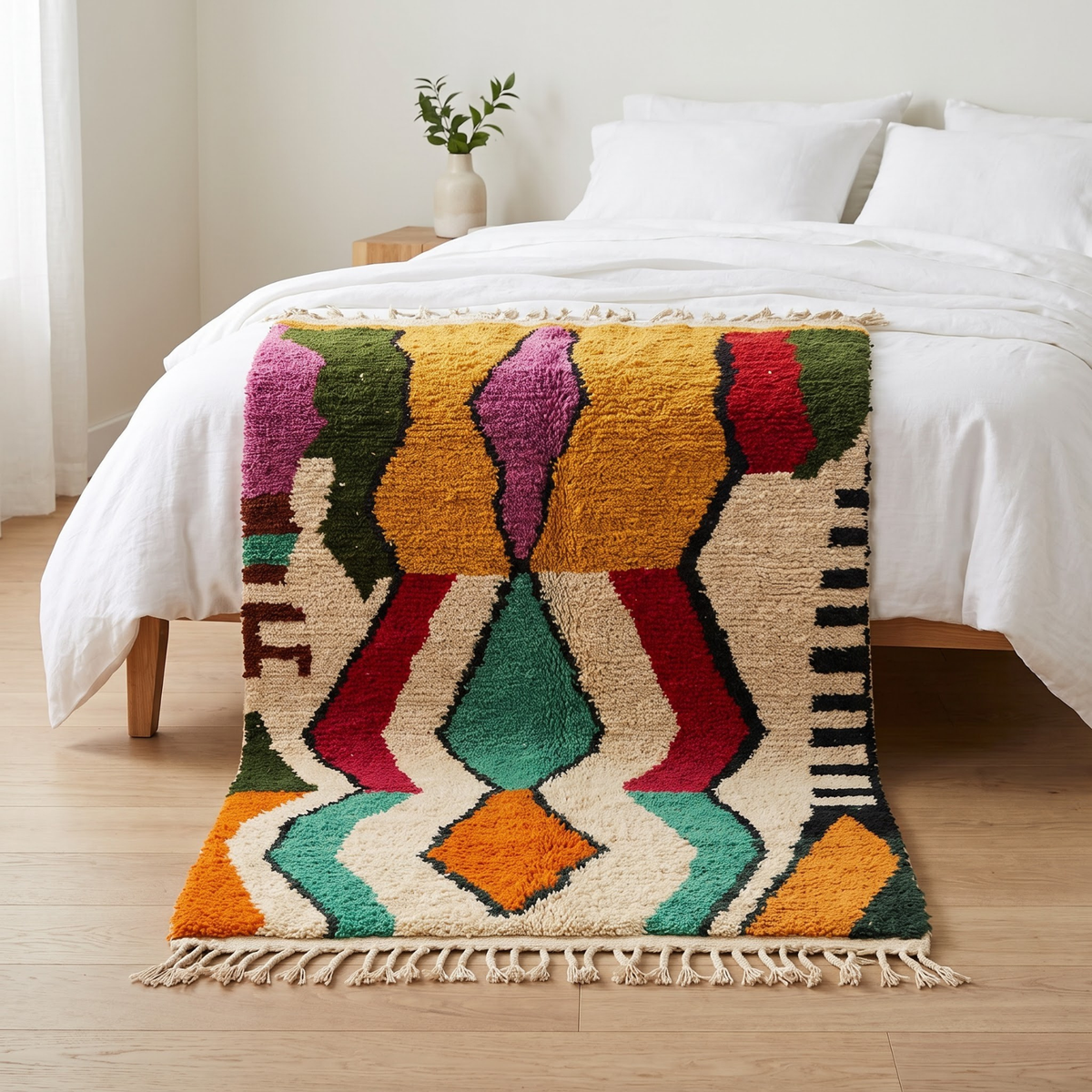 Handmade Moroccan Wool Rug Vibrant Abstract Ethnic Motif | Colorful Atlas Berber Carpet