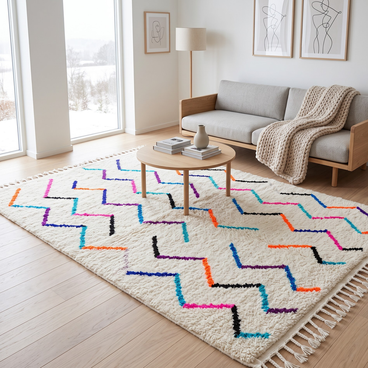 Handmade Moroccan Wool Rug with Multicolor Zigzag Pattern | Authentic Atlas Berber Carpet