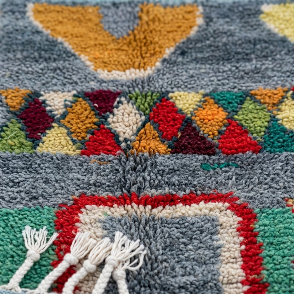 Handmade Moroccan Wool Rug Azilal Style | Architectural Portals & Arches in Slate Grey & Mint Green Atlas Carpet