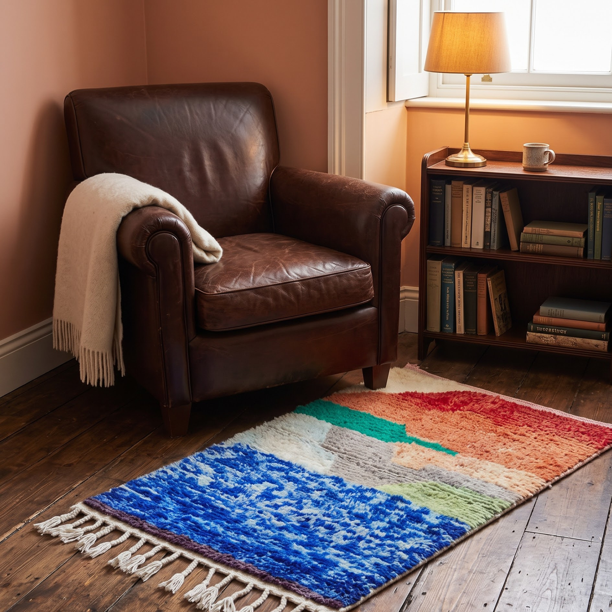 Handmade Moroccan Wool Rug Abstract Sunset Landscape | Artisanal Atlas Berber Shag Carpet