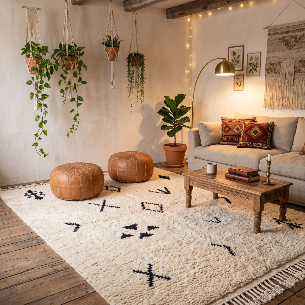 Authentic Moroccan Beni Ourain Wool Rug | Minimalist Tribal Berber Carpet from the Atlas Mountains