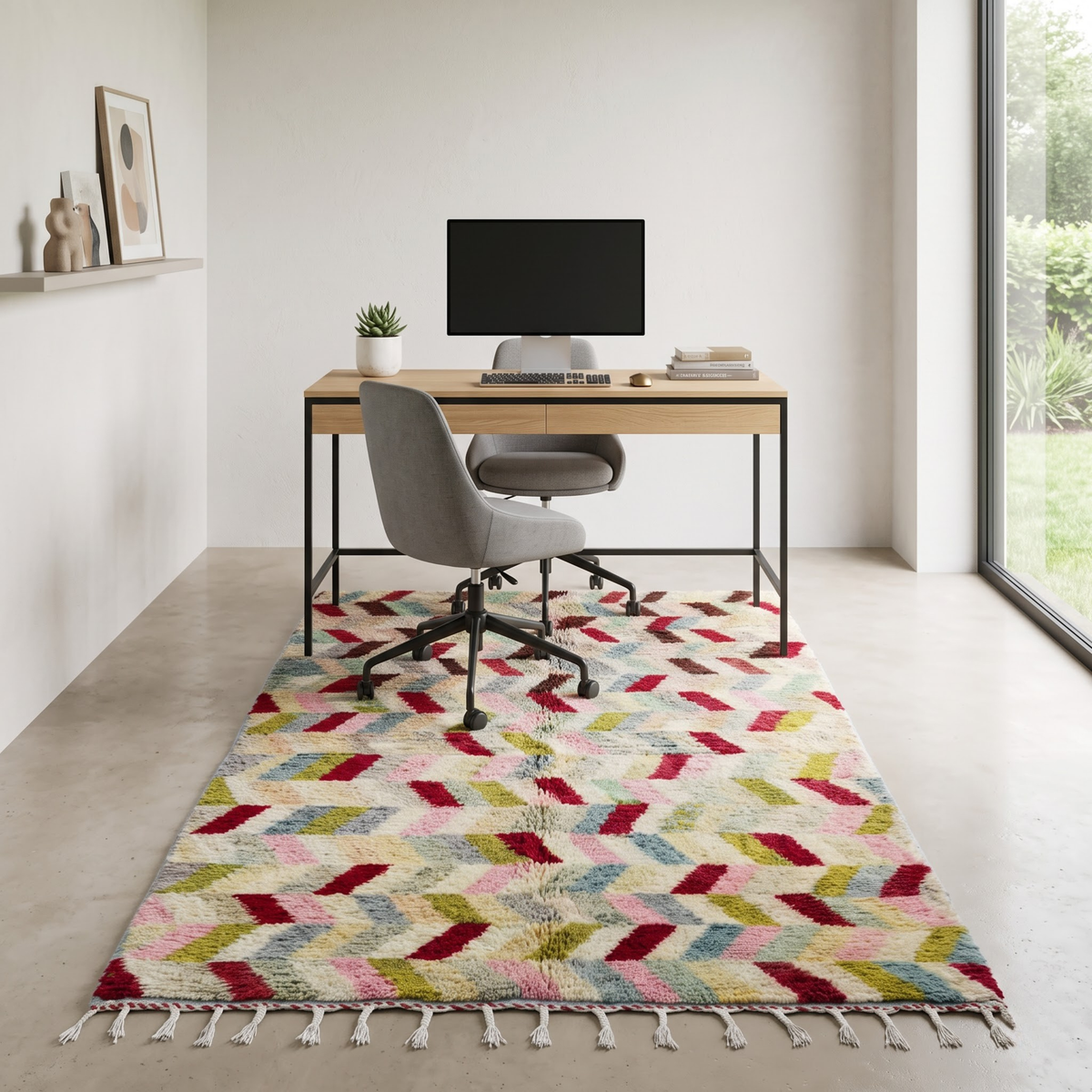 Handmade Moroccan Wool Rug Azilal / Boujaad Style | Multicolor Herringbone Chevron Pattern Atlas Carpet