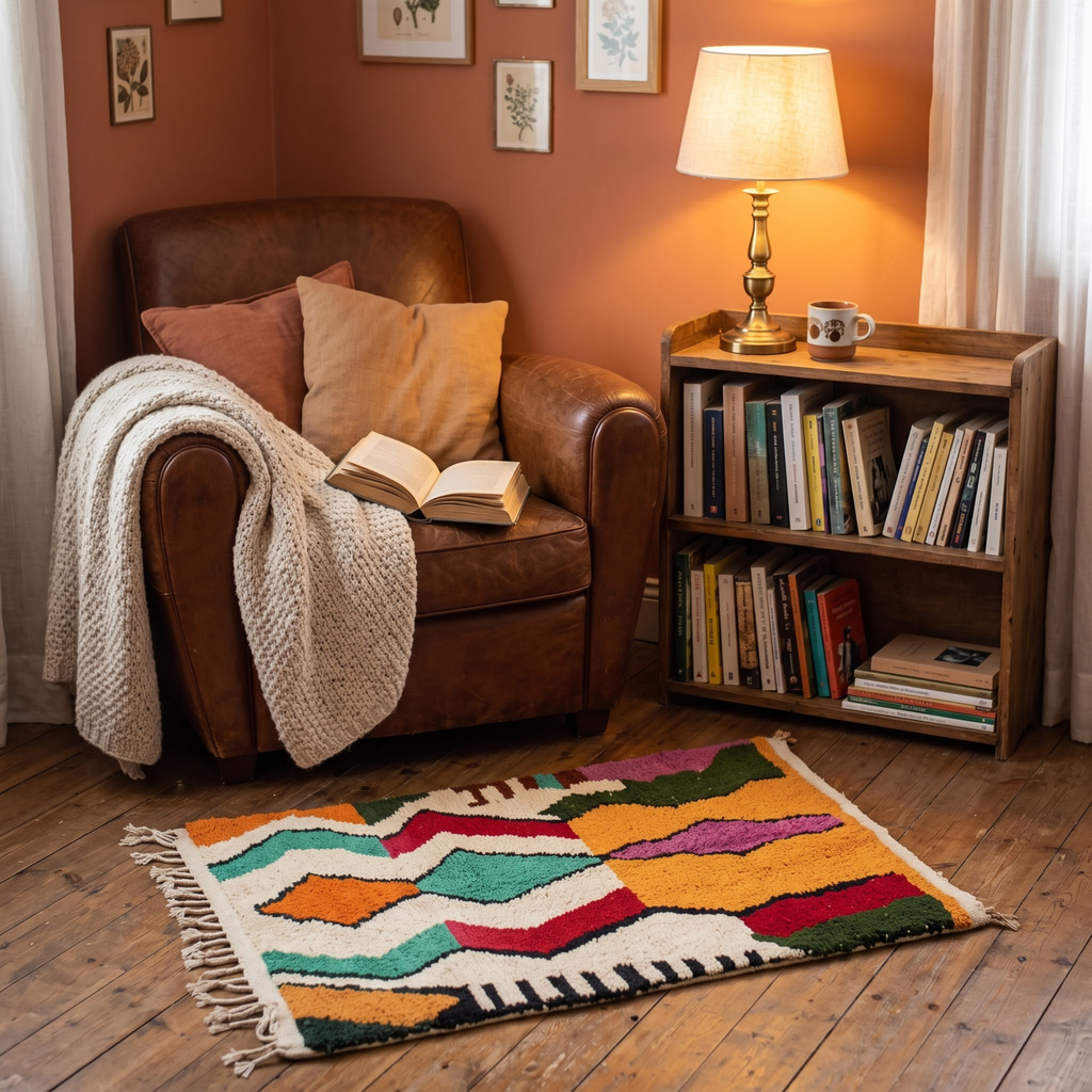 Handmade Moroccan Wool Rug Vibrant Abstract Ethnic Motif | Colorful Atlas Berber Carpet