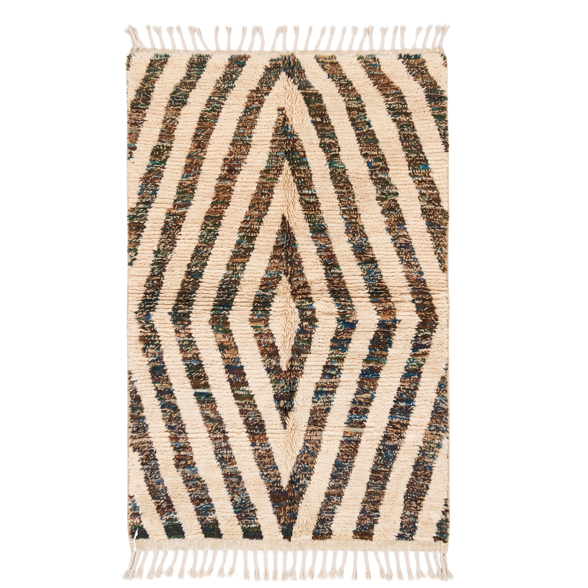 Handmade Moroccan Wool Rug Concentric Heathered Diamond Pattern | Natural Earth Tone Atlas Berber Carpet