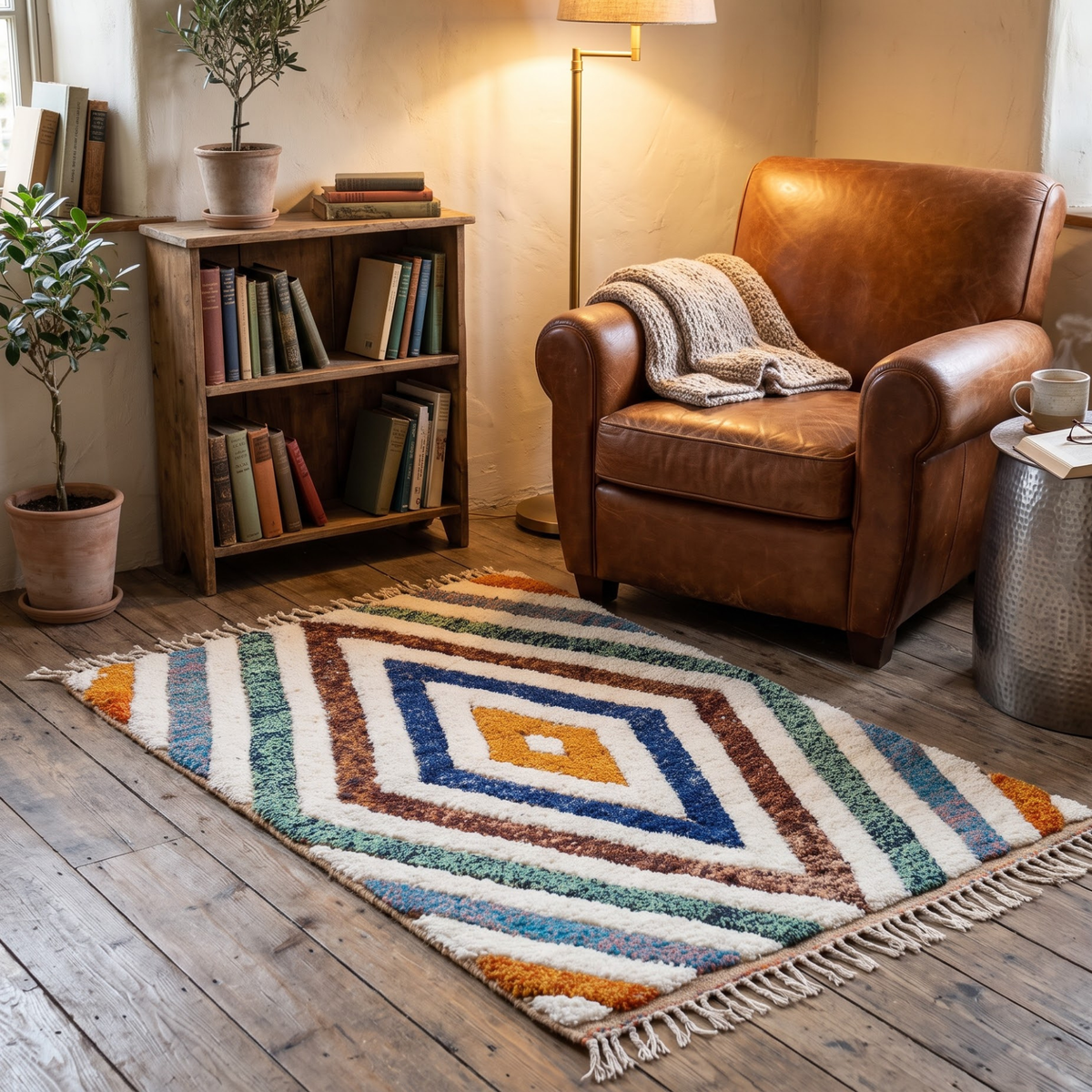 Handmade Moroccan Wool Rug Geometric Diamond Prism | Artisanal Atlas Berber Shag Carpet