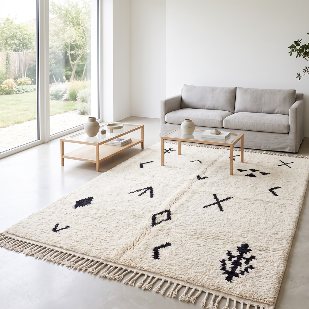 Authentic Moroccan Beni Ourain Wool Rug | Minimalist Tribal Berber Carpet from the Atlas Mountains