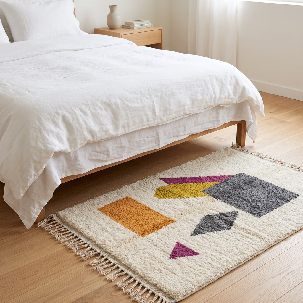 Handmade Moroccan Wool Rug Abstract Geometric Color Block | Modern Bauhaus Inspired Atlas Berber Carpet