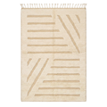 Handmade Moroccan Wool Rug Beni Ourain Style | High-Low 3D Geometric Linear Pattern in Cream & Sand
