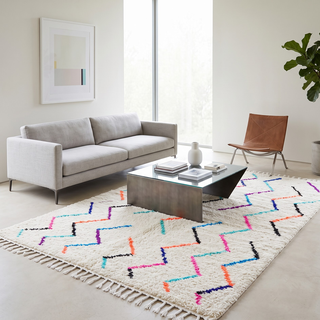 Handmade Moroccan Wool Rug with Multicolor Zigzag Pattern | Authentic Atlas Berber Carpet