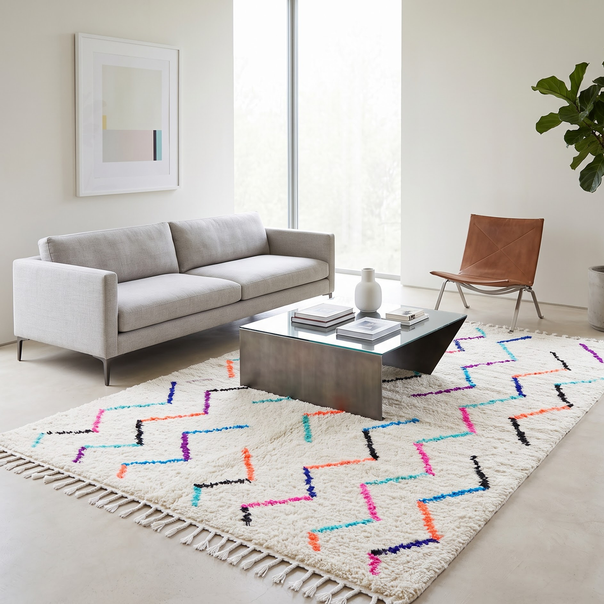 Handmade Moroccan Wool Rug with Multicolor Zigzag Pattern | Authentic Atlas Berber Carpet
