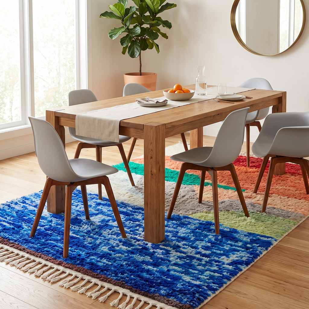 Handmade Moroccan Wool Rug Abstract Sunset Landscape | Artisanal Atlas Berber Shag Carpet