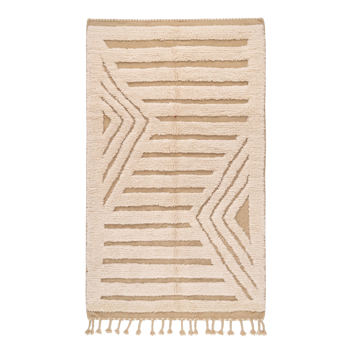Handmade Moroccan Wool Textured Rug | High-Low Geometric Cream & Sand Atlas Berber Carpet