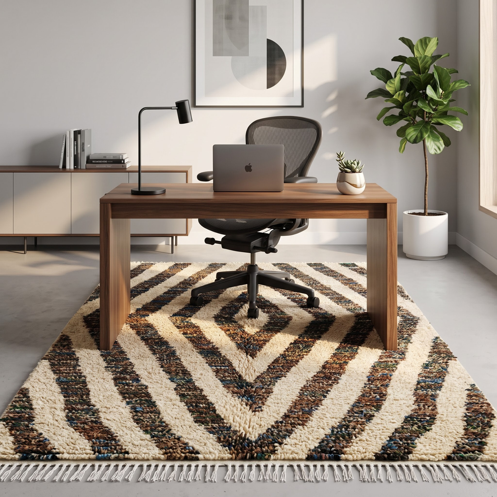 Handmade Moroccan Wool Rug Concentric Heathered Diamond Pattern | Natural Earth Tone Atlas Berber Carpet