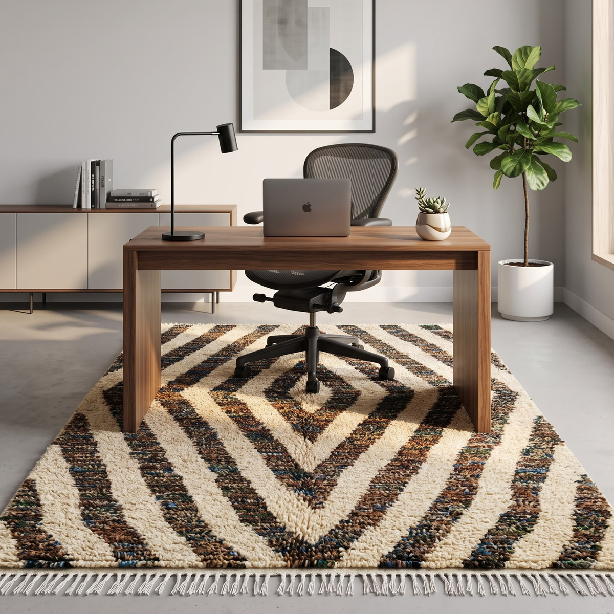 Handmade Moroccan Wool Rug Concentric Heathered Diamond Pattern | Natural Earth Tone Atlas Berber Carpet