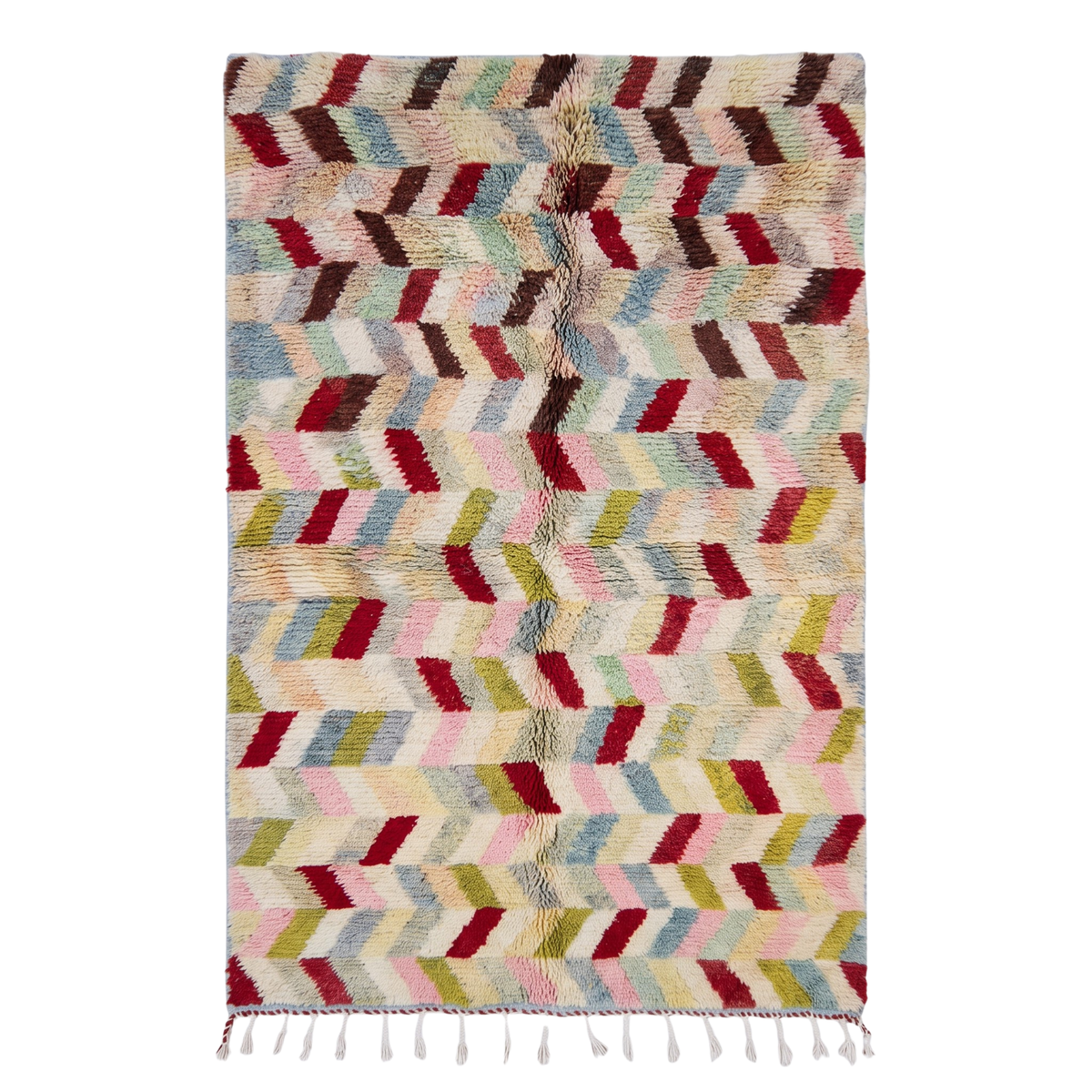 Handmade Moroccan Wool Rug Azilal / Boujaad Style | Multicolor Herringbone Chevron Pattern Atlas Carpet