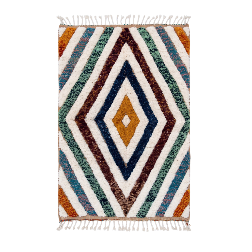 Handmade Moroccan Wool Rug Geometric Diamond Prism | Artisanal Atlas Berber Shag Carpet