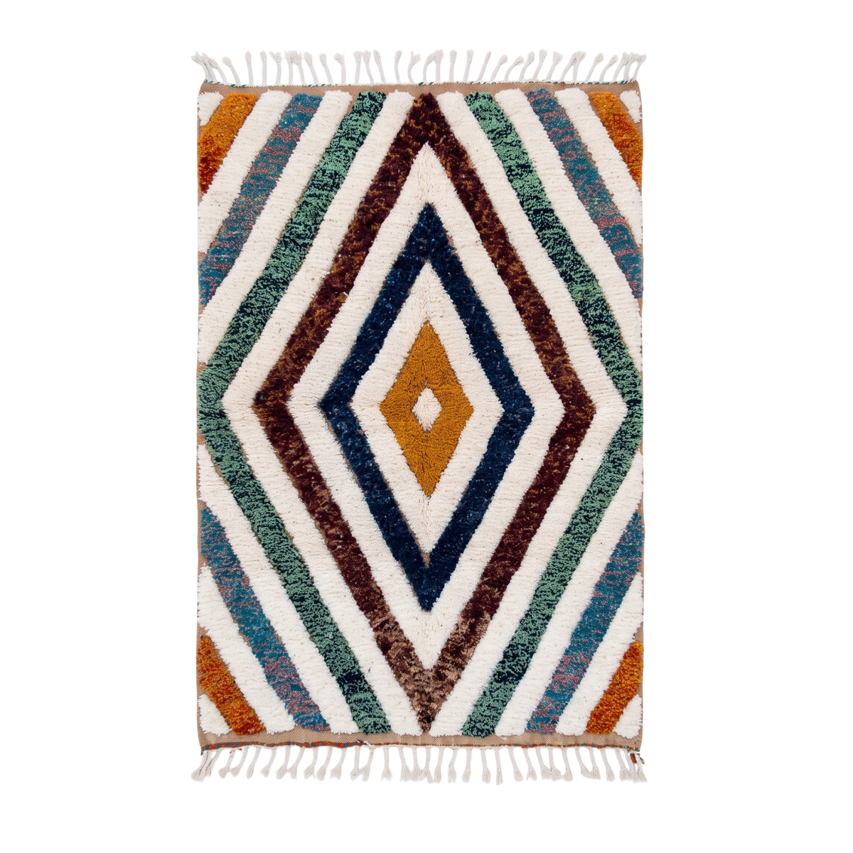 Handmade Moroccan Wool Rug Geometric Diamond Prism | Artisanal Atlas Berber Shag Carpet