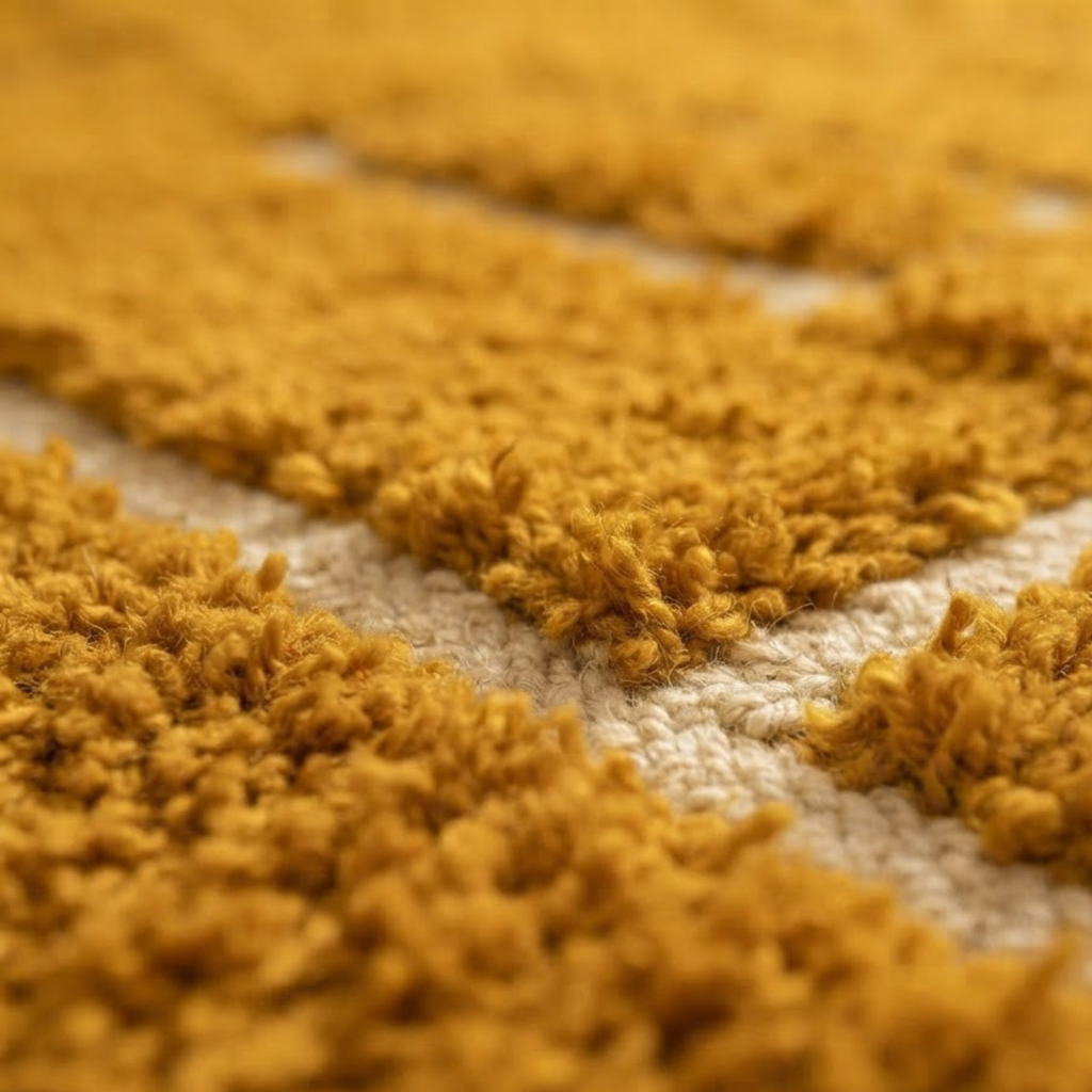 Handmade Moroccan Wool Rug Contemporary Beni Ourain Style | Concentric Rectangular Frames in Mustard Ochre & Ivory Atlas Carpet