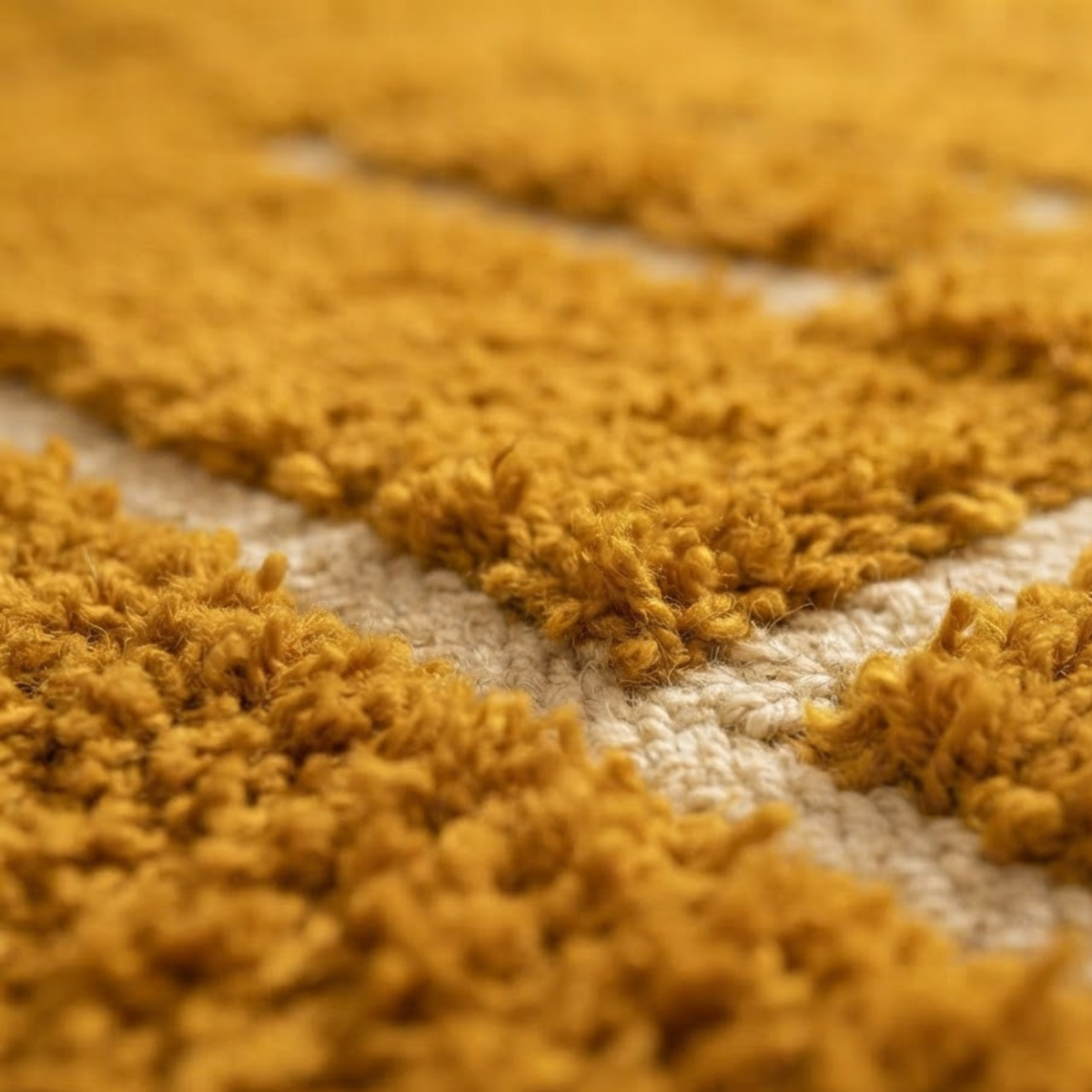 Handmade Moroccan Wool Rug Contemporary Beni Ourain Style | Concentric Rectangular Frames in Mustard Ochre & Ivory Atlas Carpet