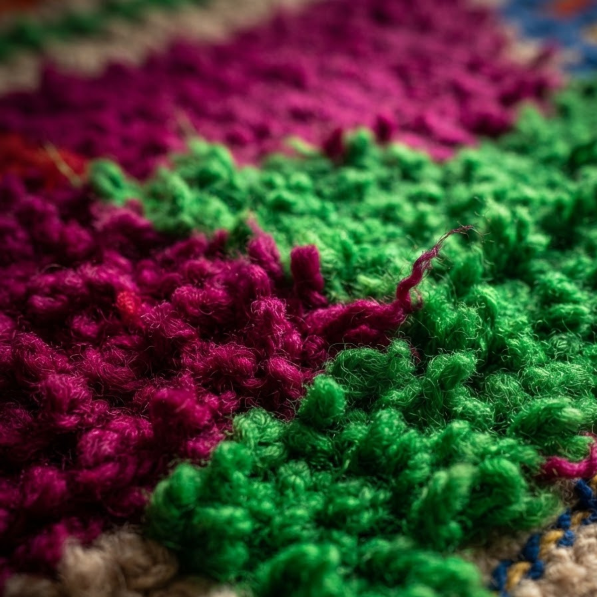 Handmade Moroccan Wool Rug Painterly Azilal / Boujaad Style | Abstract Expressionist Color Block in Fuchsia, Green & Orange Atlas Carpet