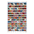 Handmade Moroccan Wool Rug Azilal Style | Multicolor Braided Herringbone on Ocean Blue & Ivory Atlas Carpet