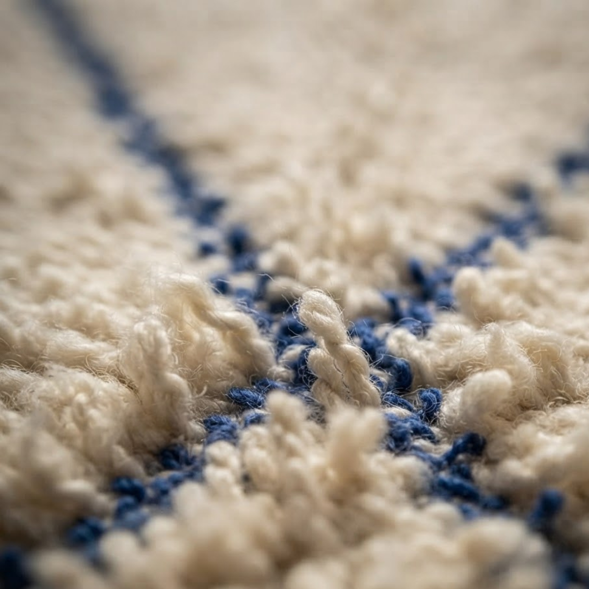 Handmade Moroccan Wool Rug Beni Ourain Style | Cobalt Blue Diamond Trellis on Natural Cream Atlas Carpet