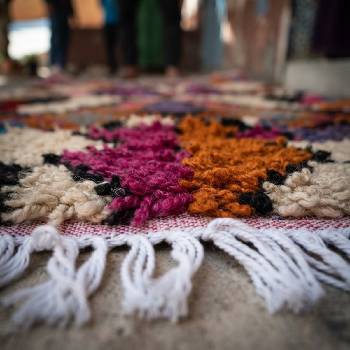 Handmade Moroccan Wool Rug Azilal / Boujaad Style | Sacred Tribal Pyramid & Diamond Motifs Atlas Carpet