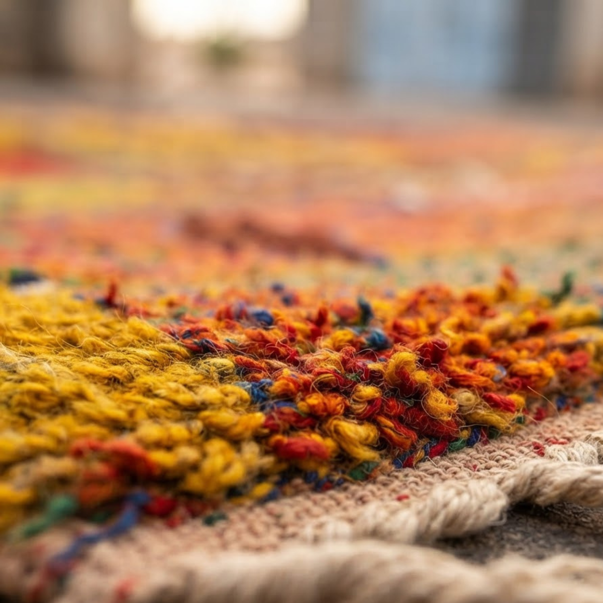 Handmade Moroccan Wool Rug Painterly Azilal Style | Abstract Expressionist Collage in Ochre, Terracotta & Jade Atlas Carpet
