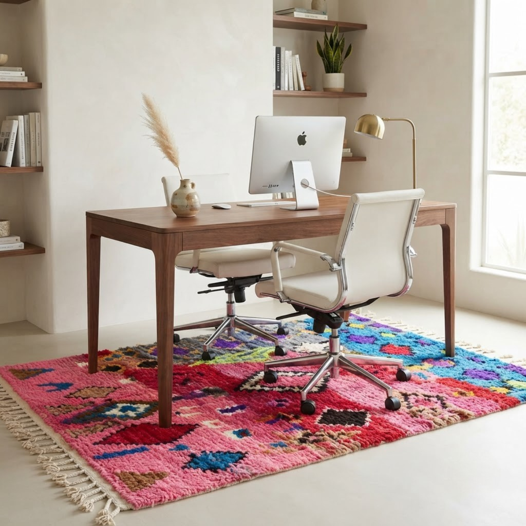 Handmade Moroccan Wool Rug Boujaad / Azilal Style | Tribal Diamond Talismans in Bubblegum Pink, Magenta & Turquoise Atlas Carpet