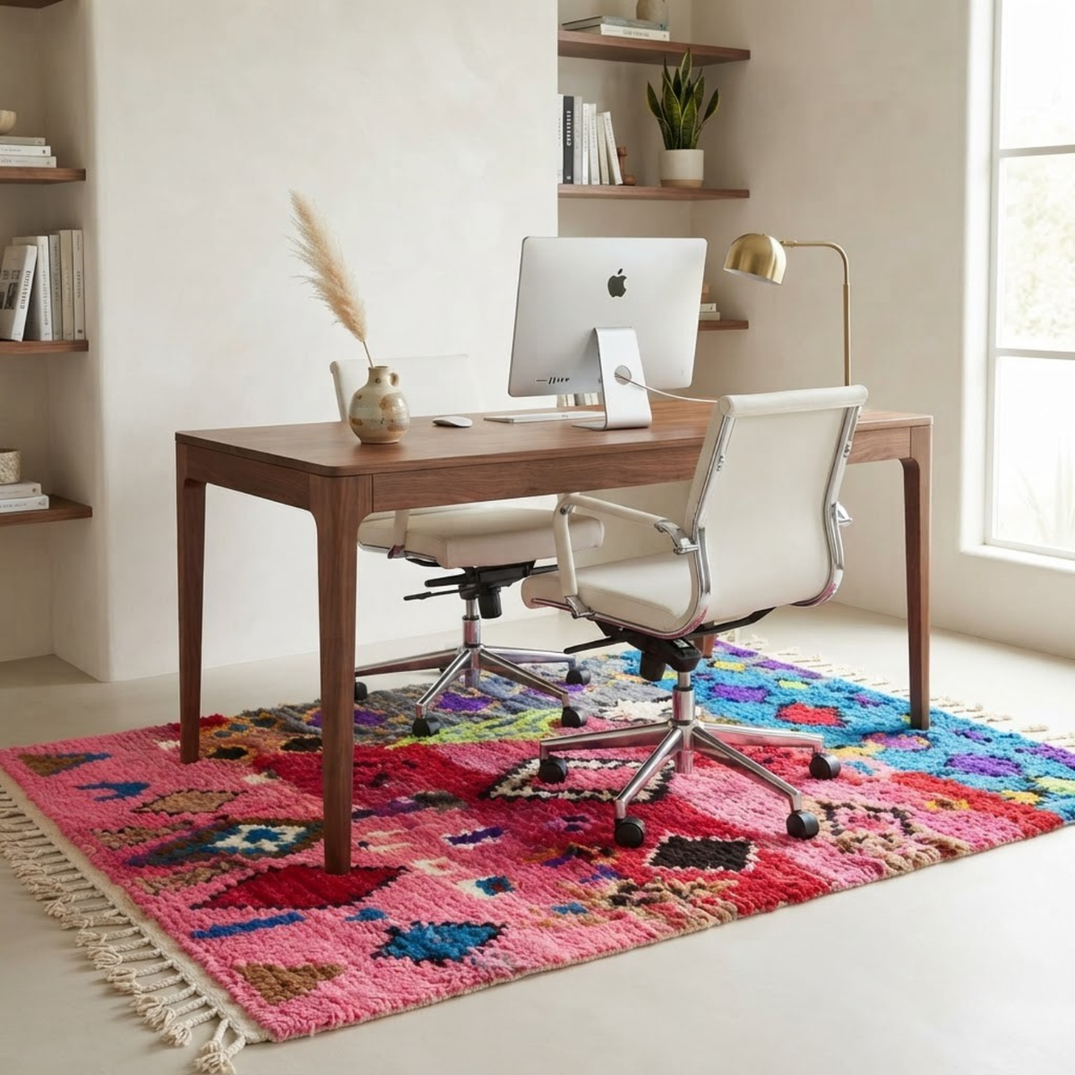 Handmade Moroccan Wool Rug Boujaad / Azilal Style | Tribal Diamond Talismans in Bubblegum Pink, Magenta & Turquoise Atlas Carpet