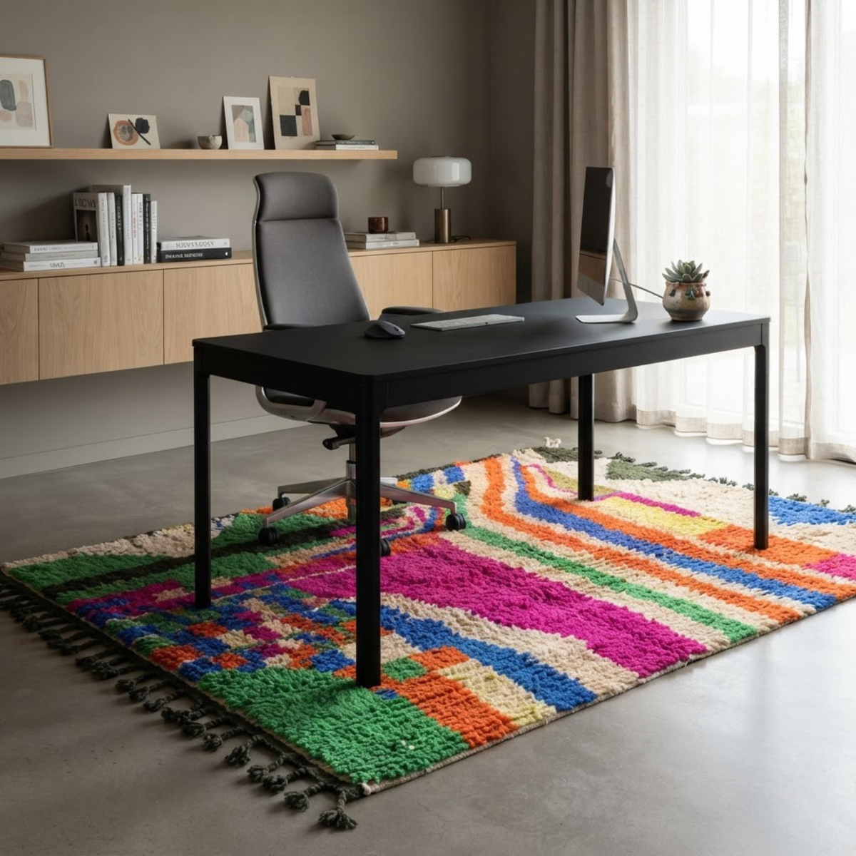 Handmade Moroccan Wool Rug Painterly Azilal / Boujaad Style | Abstract Expressionist Color Block in Fuchsia, Green & Orange Atlas Carpet