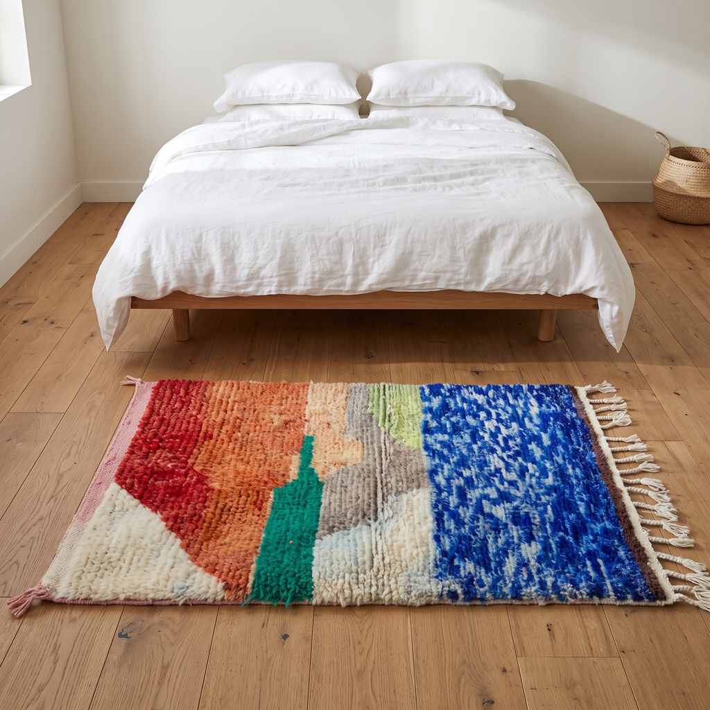 Handmade Moroccan Wool Rug Abstract Sunset Landscape | Artisanal Atlas Berber Shag Carpet