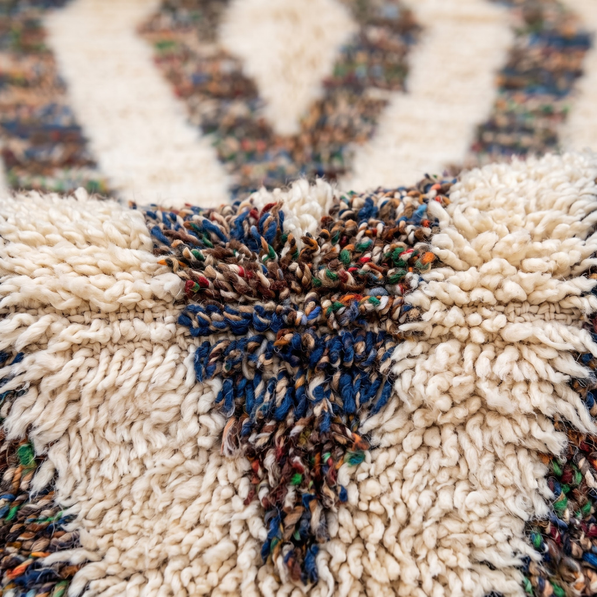Handmade Moroccan Wool Rug Concentric Heathered Diamond Pattern | Natural Earth Tone Atlas Berber Carpet
