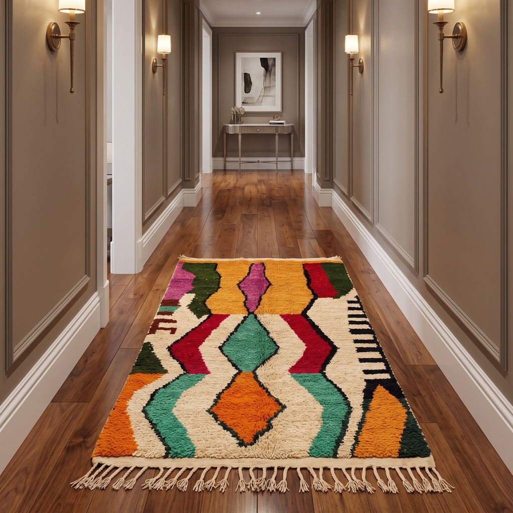 Handmade Moroccan Wool Rug Vibrant Abstract Ethnic Motif | Colorful Atlas Berber Carpet