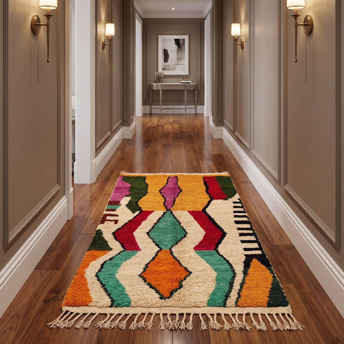 Handmade Moroccan Wool Rug Vibrant Abstract Ethnic Motif | Colorful Atlas Berber Carpet