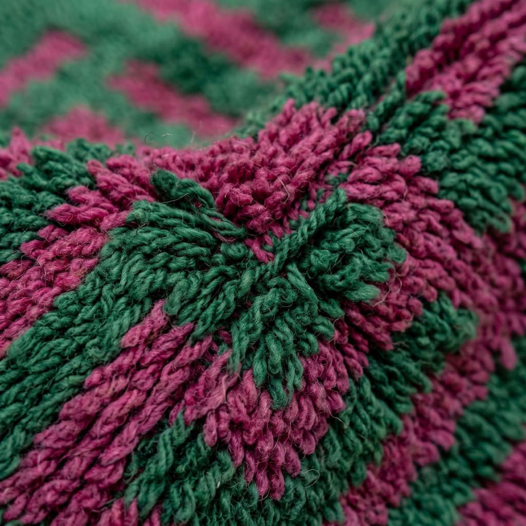 Handmade Moroccan Wool Rug Boujaad / Azilal Style | Emerald Green & Magenta Geometric Maze Atlas Carpet