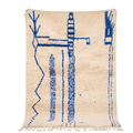 Handmade Moroccan Wool Rug Azilal Style | Cobalt Majorelle Blue Abstract Motifs on Cream Atlas Carpet