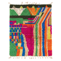 Handmade Moroccan Wool Rug Painterly Azilal / Boujaad Style | Abstract Expressionist Color Block in Fuchsia, Green & Orange Atlas Carpet